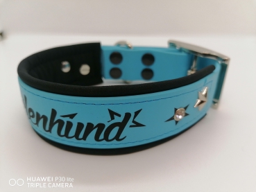 SkyBlack Comfort- Biothane-Halsband mit Softshell-Polster