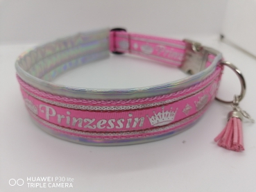 Hundehalsband Prinzessin rosa/silber 3,5cm breit