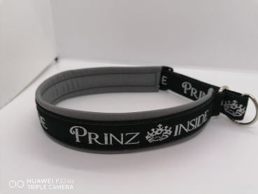 Hundehalsband Prinz Inside schwarz/silber mit Polsterung