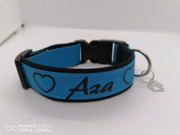 Preview: Hundehalsband, Namenshalsband Wunschtext mit Polsterung schwarz/türkis personalisiert