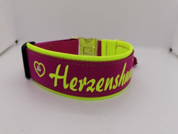 Hundehalsband pink-gelb mit Wunschtext