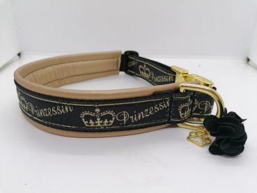 Prinzessin Hundehalsband gold mit Kunstleder Polsterung