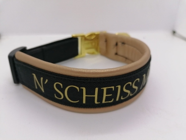 Personalisiertes Hundehalsband schwarz gold mit Polsterung