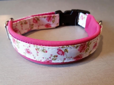 Hundehalsband Rosen pink/weiß