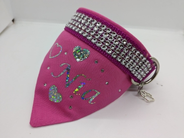 Preview: Halsband mit Tuch 2 in 1  Hundehalstuch Strass und Glitzer Wunschtext 1,5cm breit