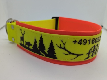 Biothane Jagdhund -Signal-Halsband- Neongelb/Neonorange, 5 cm breit