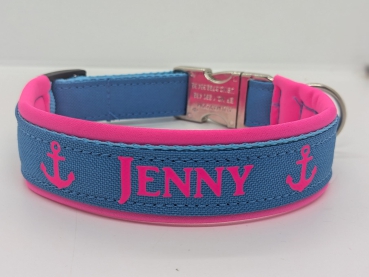 Preview: "ShineBright" -Personalisiertes Hundehalsband in Türkis & Neon Pink
