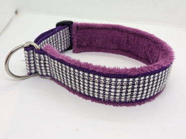 Strass-Optik Halsband Lila- Ultra leichtes Glitzer-Halsband mit Bling, Edelstahl D-Ring verstellbar & flauschig für sensible Hunde