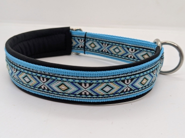 Boho-Halsband "Ethno Dream" - Türkis mit Softshellpolsterung, 3,5 cm breit, nach Maß gefertigt