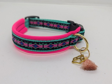 Hundehalsband "Pink Spirit" - Neon für kleine Hunde mit Boho-Muster