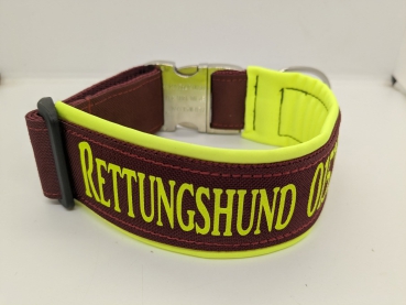 Individuelles Hundehalsband - Bordeaux mit Neon-Gelb & Wunschtext