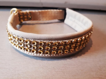 Strasshalsband Glitzerhalsband Hundehalsband mit Strass und Polsterung beige gold