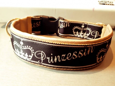 Prinzessin Hundehalsband schwarz/gold