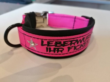 Wunschtext Hundehalsband personalisiert schwarz/ pink mit Polsterung