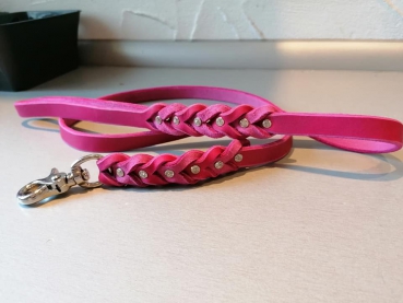 Lederleine Fettleder pink 1,2cm bereit mit und ohne Strassnieten