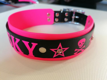 Biothane Halsband pink/schwarz mit Strass / Wunschtext /Namenshalsband personalisiert