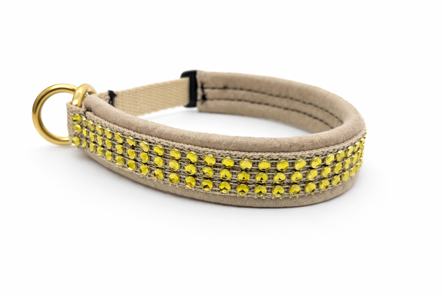 Luxus Hundehalsband Beige mit gelbem Strass | Elegant & weich - Hot Dog  Shop Handgemachte Hundehalsbnder, Leinen fr alle Rassen