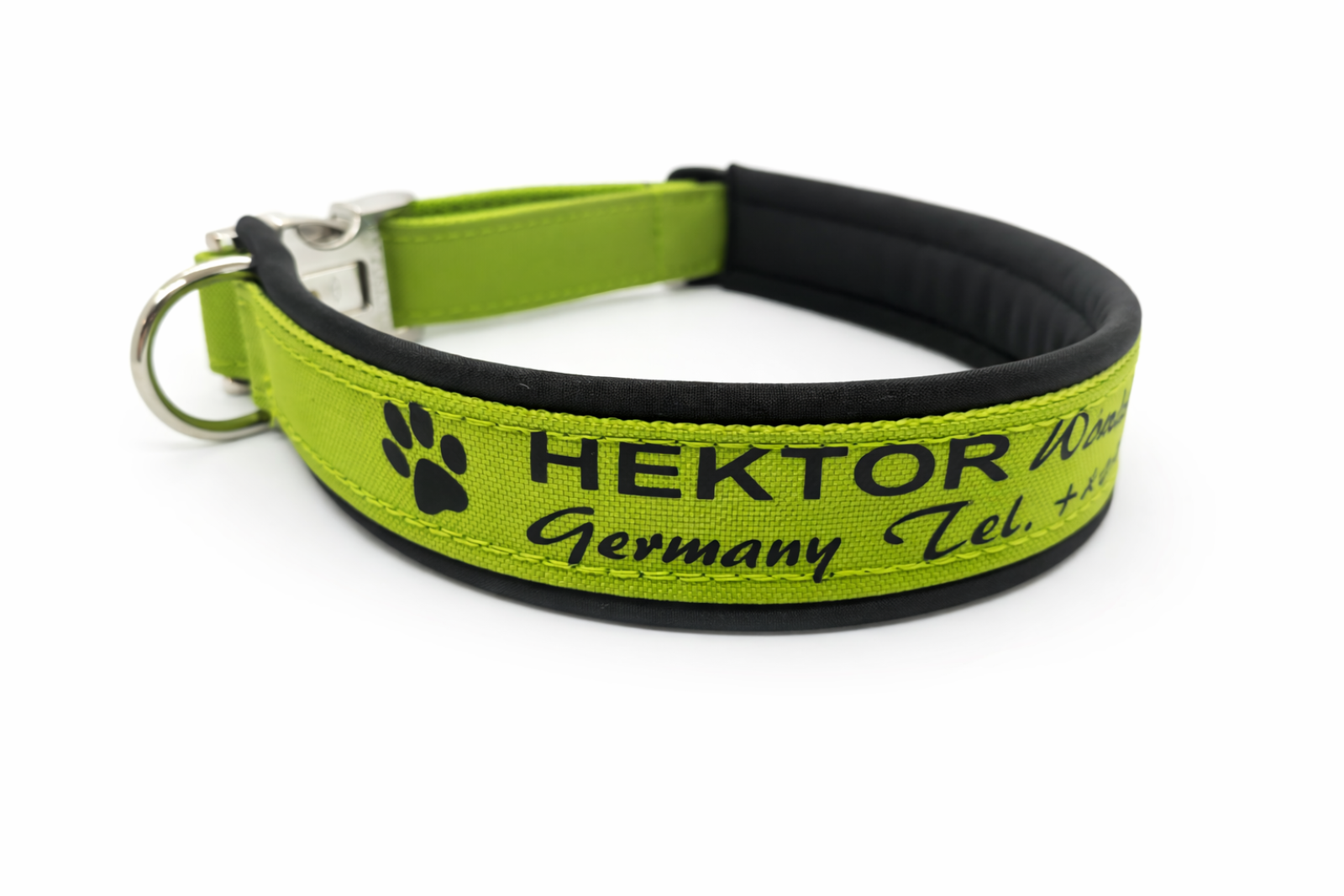 Personalisiertes Hundehalsband "Green Black Comfort" - gepolstert, robust & individuell