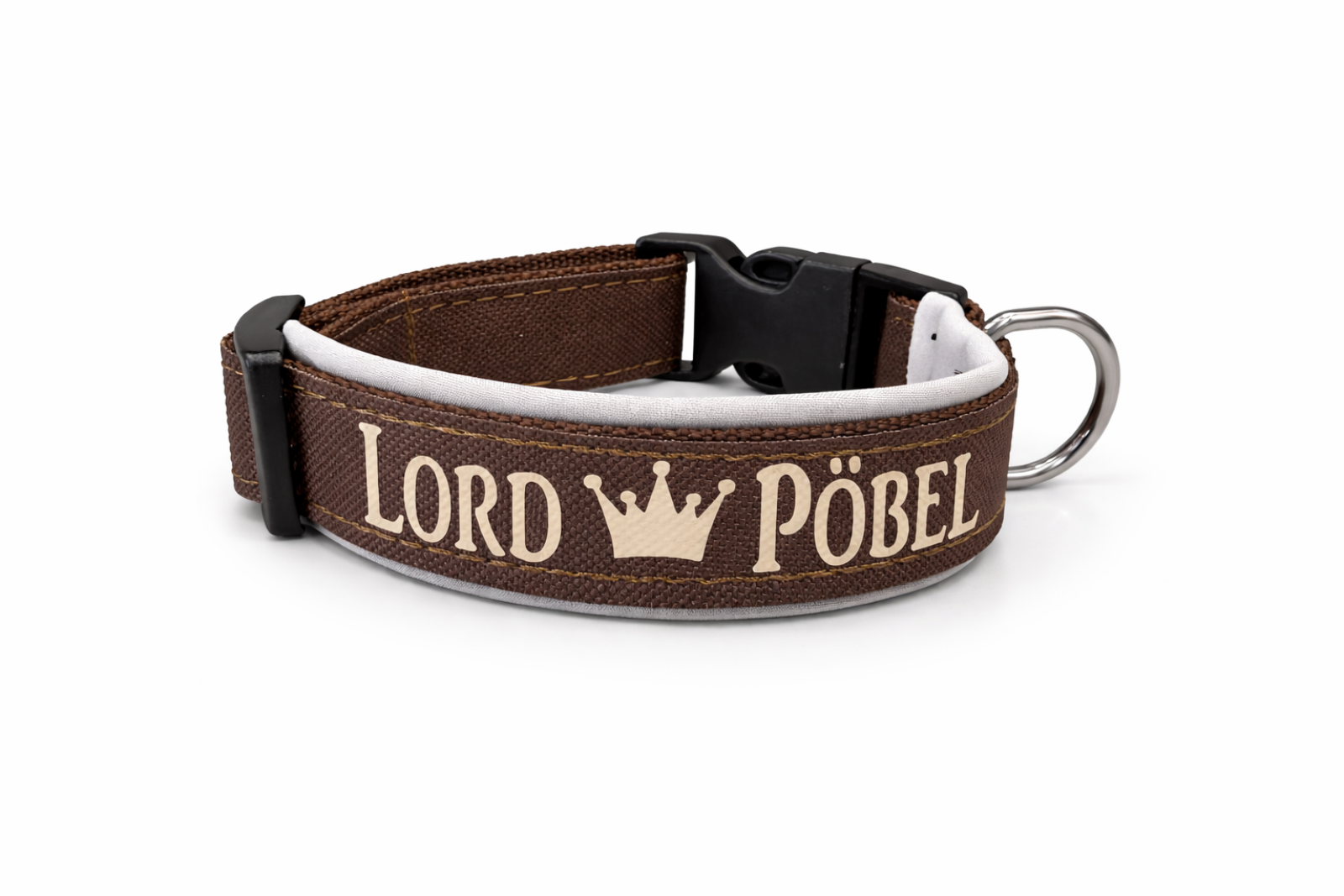 Personalisiertes Hundehalsband  – mit Wunschtext – Softshell gepolstert – Oxford-Gewebe Braun/Beige