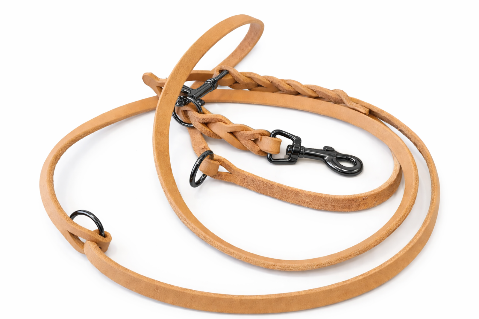 Handgeflochtene Naturlederleine 9 mm – 2 m | dreifach verstellbar | extrem weich & robust