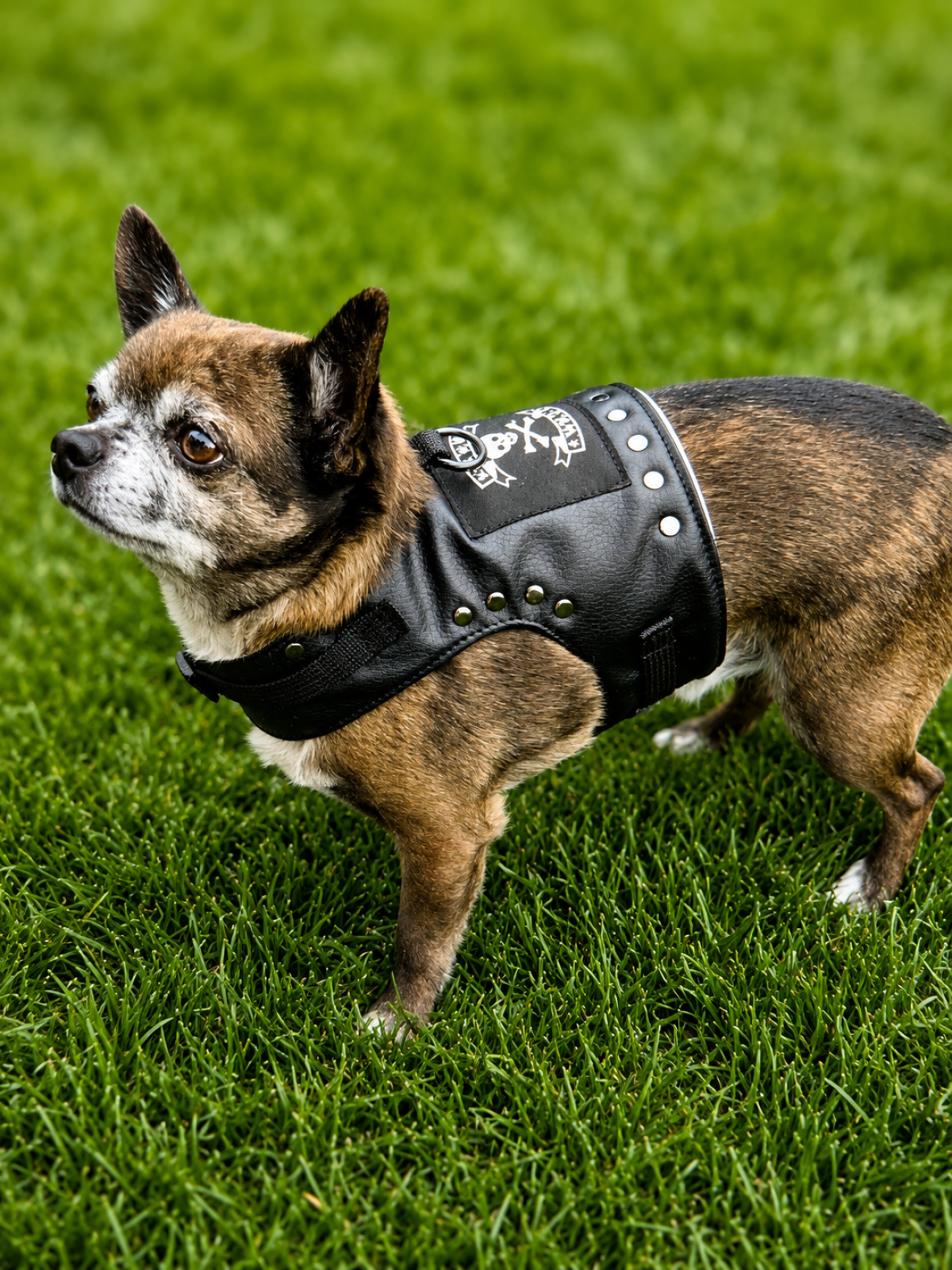 Rockerkutte / Lederjacke "Born to Be Wild" - Maßgeschneidertes Hundegeschirr aus Kunstleder