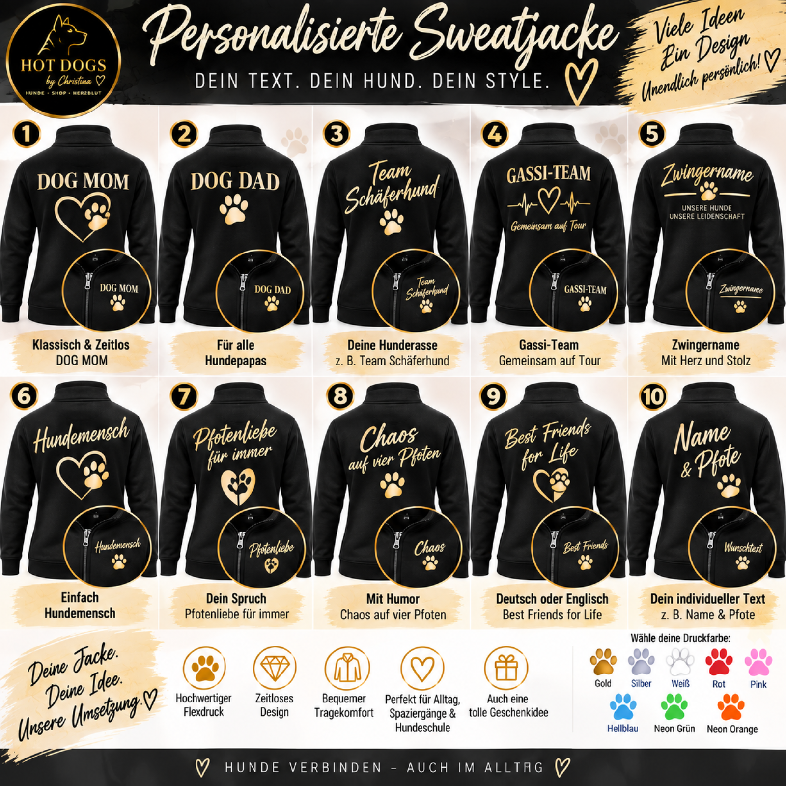 Personalisierte Sweatjacke für Hundefreunde – mit Wunschtext