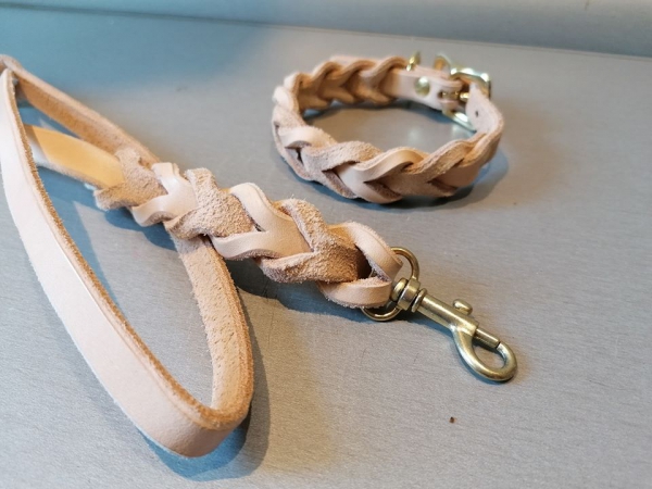 Lederhalsband Hundehalsband natur geflochten