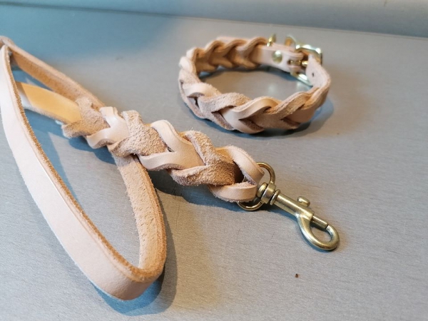 Lederhalsband Hundehalsband natur geflochten