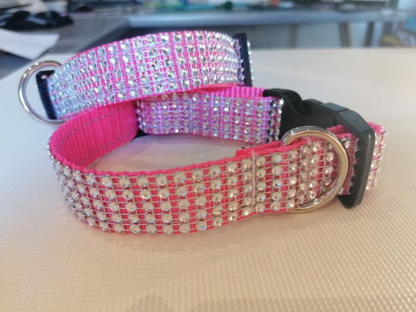 Mitwachsendes Welpenhalsband Glitzer, Strass pink