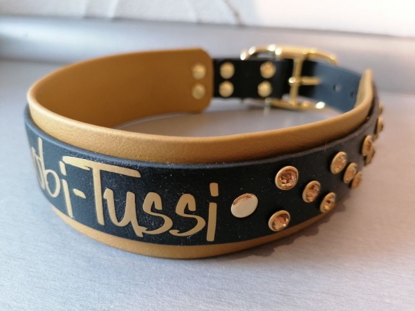 Biothane Hundehalsband mit Strass und Wunschtext 4cm breit