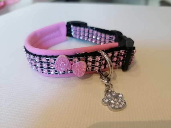 Strass Hundehalsband Strass Glitzer Halsband rosa mit Softshell Polsterung