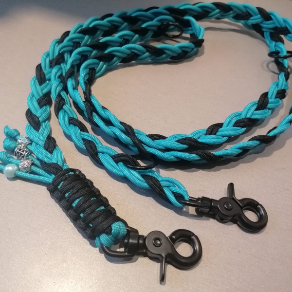 Paracord Hundeleine türkis-schwarz