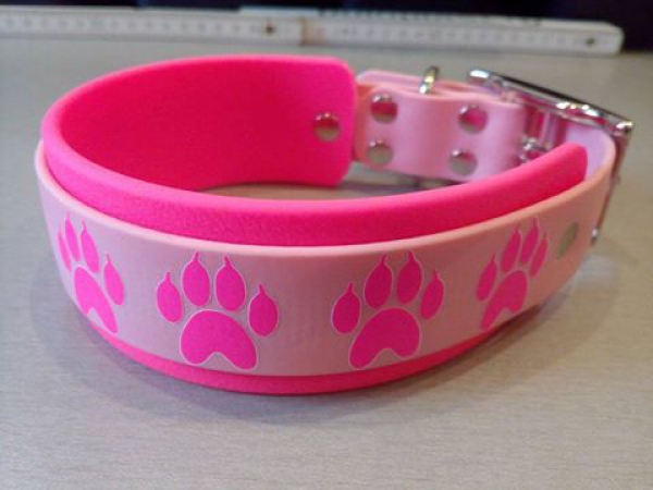 Biothane Halsband pink/rosa Pfötchen