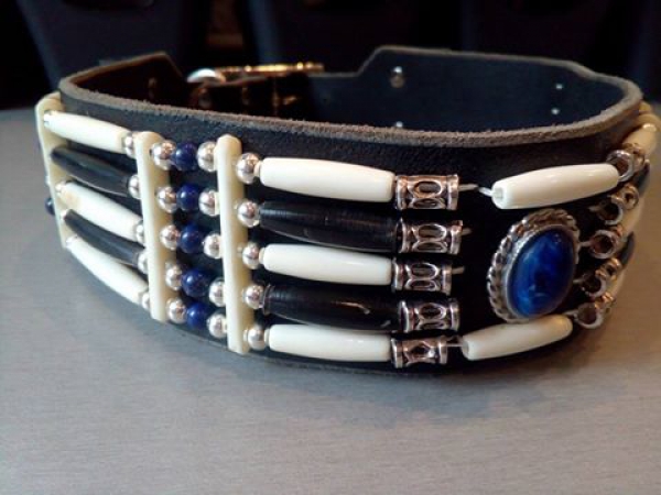 Indianerhalsband Lapislazuli Echtleder 5cm breit Hundehalsband Lederhalsband Inianerlook