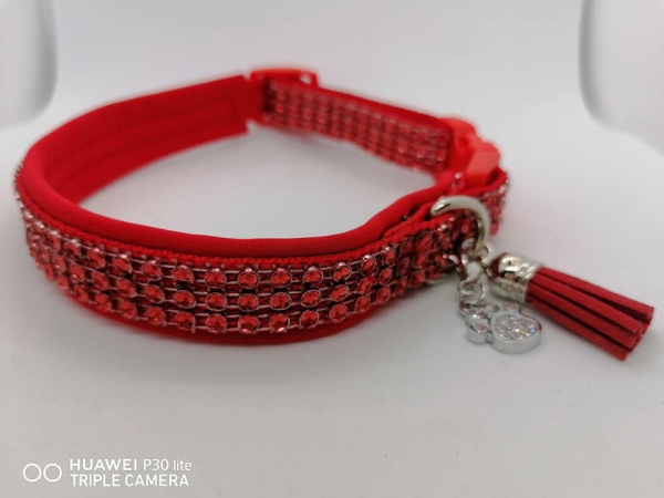 Strassoptik Glitzer Halsband rot mit Polsterung