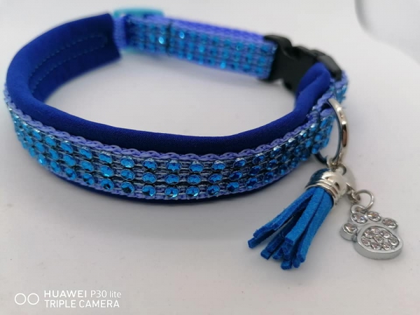 Strassoptik Hundehalsband Glitzer Halsband blau