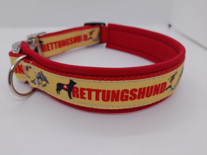 Rettungshund Halsband  Hundehalsband rot/ beige 3,5cm breit mit Polsterung