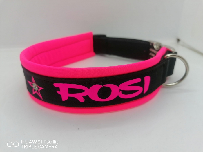 Personalisiertes Hundehalsband Neonpink & Schwarz - Mit Polsterung und Wunschtext