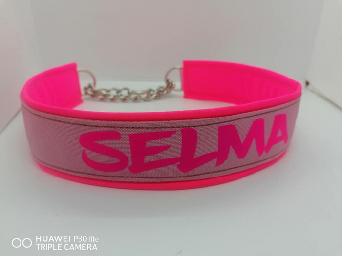 Personalisiertes Hundehalsband neon-pink/rosa mit Polsterung