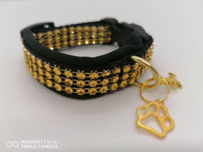 Strass Hundehalsband Strasshalsband Glitzer Halsband gold mit Polsterung