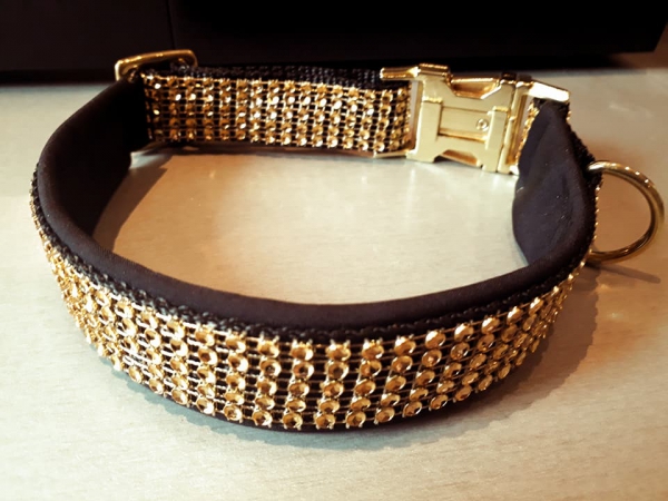 Strass Hundehalsband Strasshalsband Glitzer Halsband gold mit Polsterung