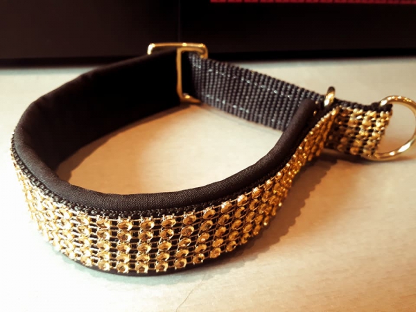 Strass Hundehalsband Strasshalsband Glitzer Halsband gold mit Polsterung