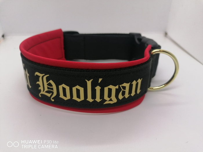 Hundehalsband personalisiert schwarz,rot,gold