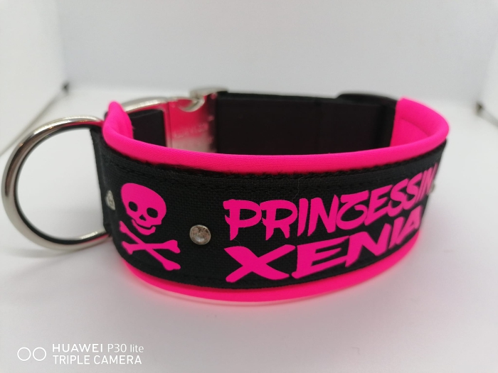 Hundehalsband personalisiert mit Wunschtext pink schwarz mit Polsterung