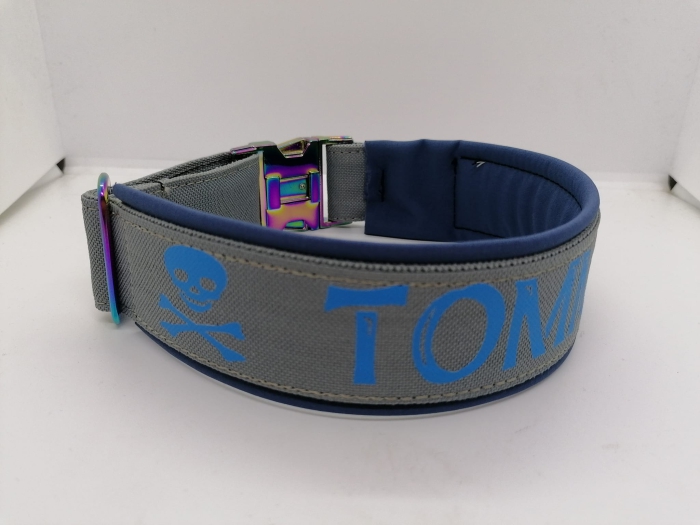 Personalisiertes Hundehalsband blau/grau