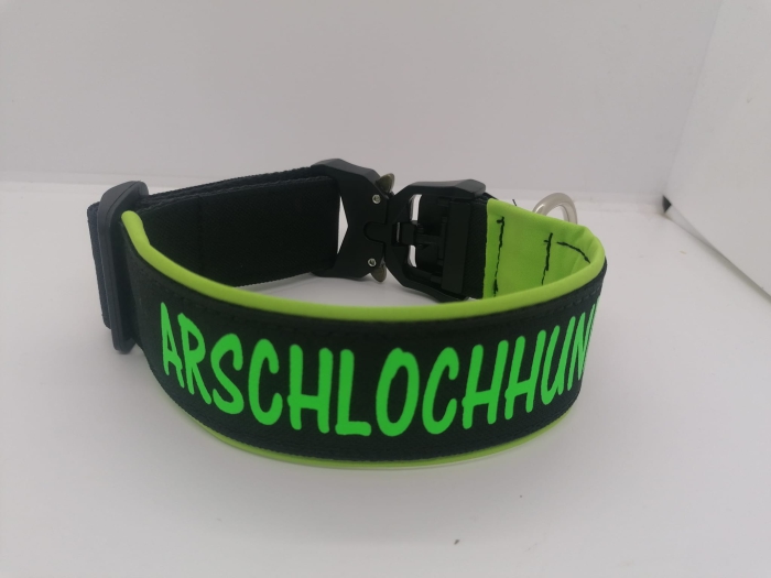 Hundehalsband Wunschtexthalsband grün / schwarz Namenshalsband