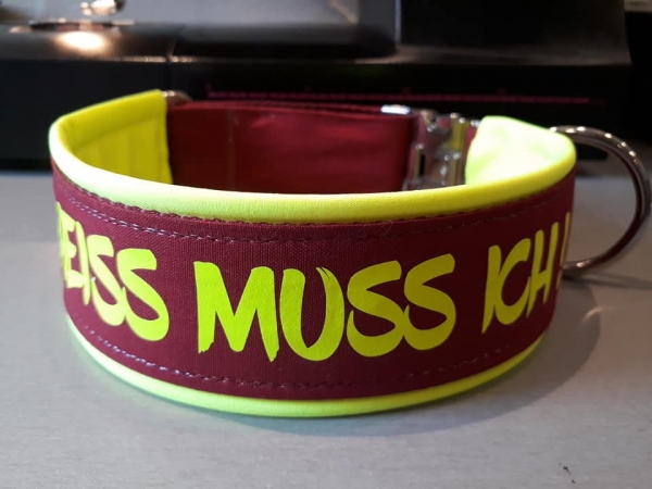 Hundehalsband Namenshalsband mit Wunschtext neongelb bordeaux