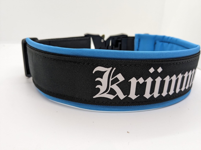 Wunschtext Hundehalsband blau-schwarz-weiß