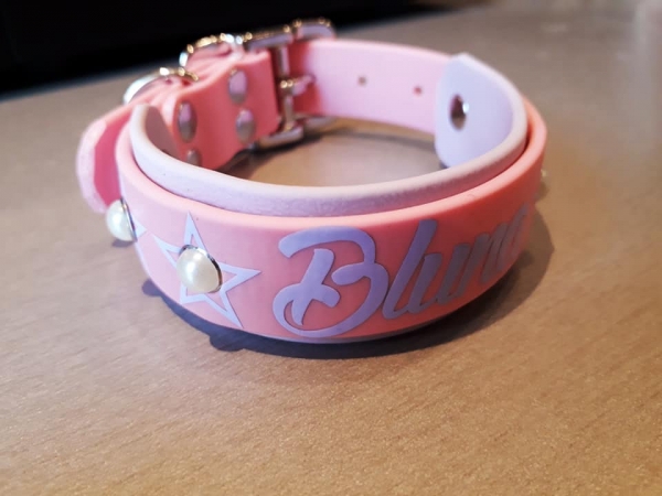 Personalisiertes Biothane Hundehalsband mit Perlen 2,5cm breit