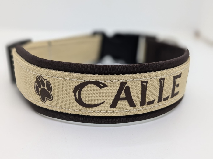 Personalisiertes Hundehalsband beige/braun mit Polsterung